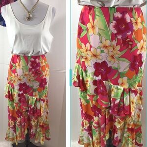 Chaps Pink and Red hi/low ruffle skirt M